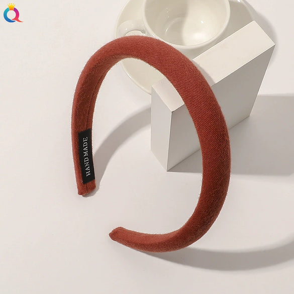 Women's Solid Color Padded Sponge Headband With Geometric Design Handmade Retro Hair Hoop For Face Washing And Everyday Styling
