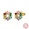Women's Sparkling Zircon 925 Sterling Silver Earrings With Animal Zodiac Geometric Design Electroplated