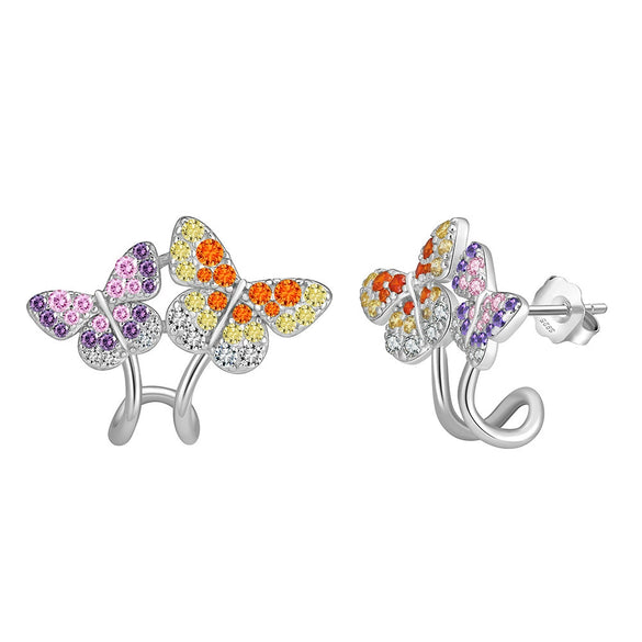 Women's Sparkling Zircon 925 Sterling Silver Earrings With Animal Zodiac Geometric Design Electroplated