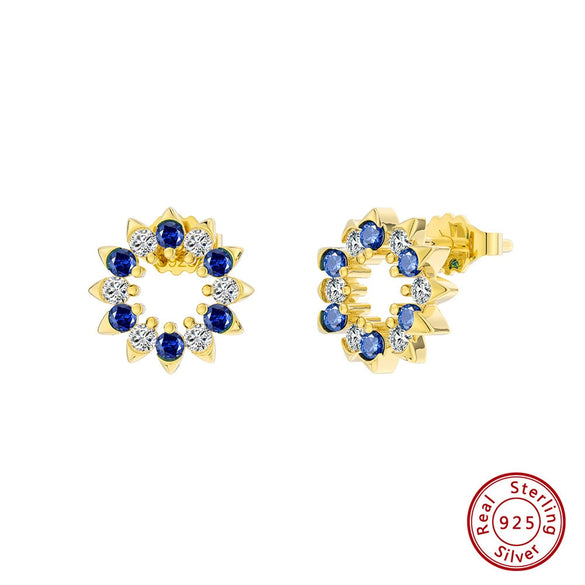 Women's Sparkling Zircon 925 Sterling Silver Earrings With Animal Zodiac Geometric Design Electroplated