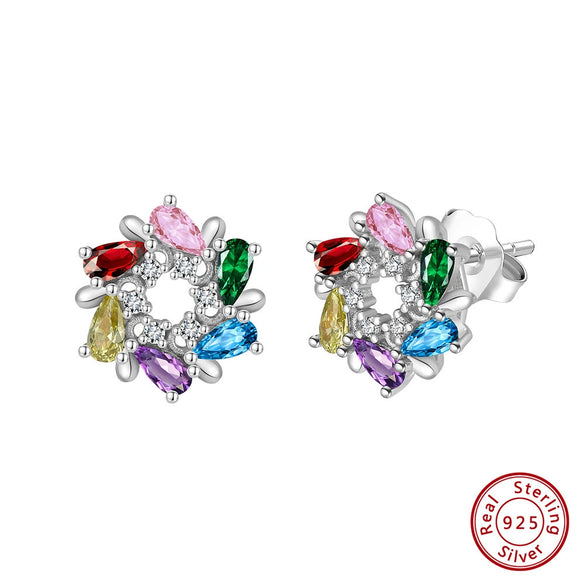 Women's Sparkling Zircon 925 Sterling Silver Earrings With Animal Zodiac Geometric Design Electroplated