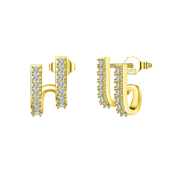 Women's Sparkling Zircon 925 Sterling Silver Earrings With Animal Zodiac Geometric Design Electroplated