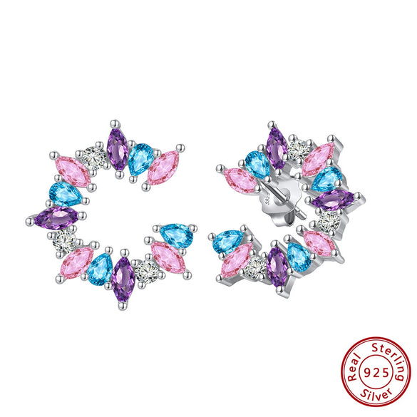 Women's Sparkling Zircon 925 Sterling Silver Earrings With Animal Zodiac Geometric Design Electroplated