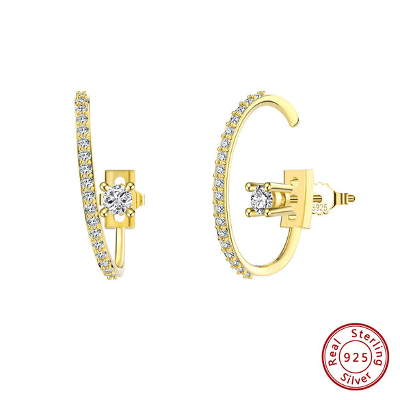 Women's Sparkling Zircon 925 Sterling Silver Earrings With Animal Zodiac Geometric Design Electroplated