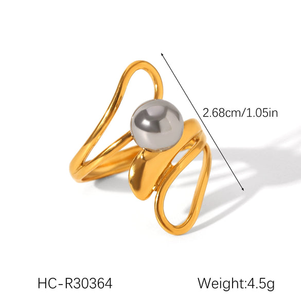 Women's Spherical Stainless Steel Ring With Geometric Lines And Electroplating Design