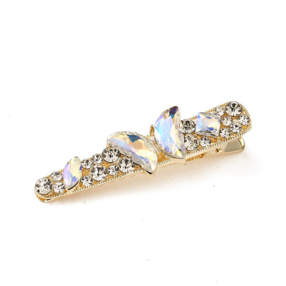Women's Spring And Summer New Butterfly Rhinestone Crystal Duckbill Hairpin With Diamond Design And Electroplating