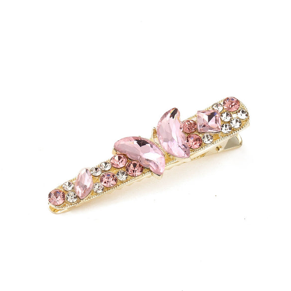 Women's Spring And Summer New Butterfly Rhinestone Crystal Duckbill Hairpin With Diamond Design And Electroplating