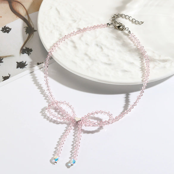 Women's Spring Small Fresh Crystal Beaded Artificial Crystal Bow Necklace