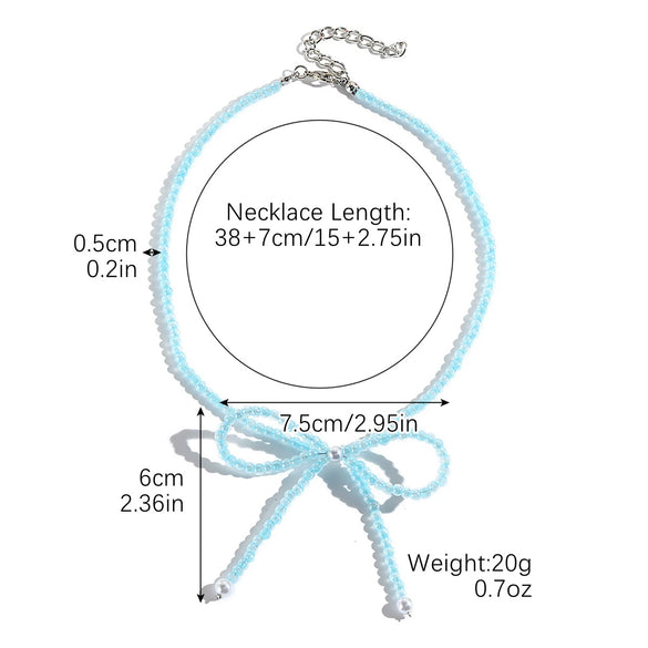 Women's Spring Small Fresh Crystal Beaded Artificial Crystal Bow Necklace