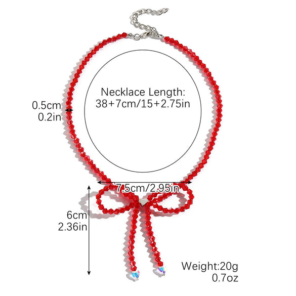 Women's Spring Small Fresh Crystal Beaded Artificial Crystal Bow Necklace