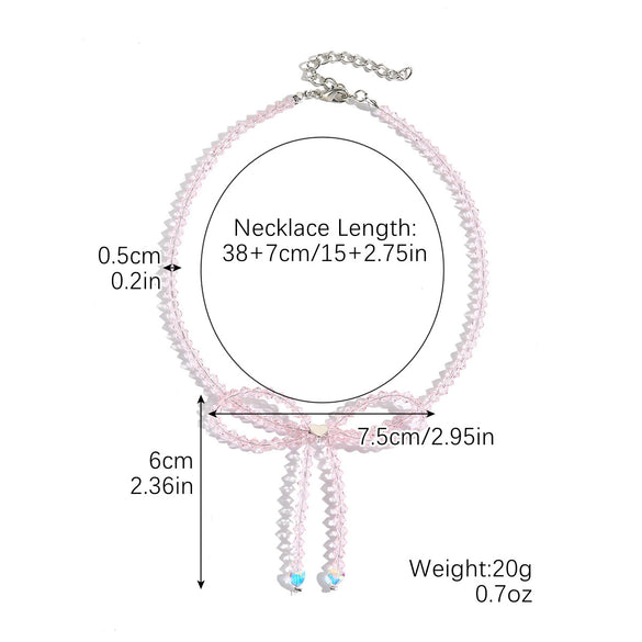 Women's Spring Small Fresh Crystal Beaded Artificial Crystal Bow Necklace