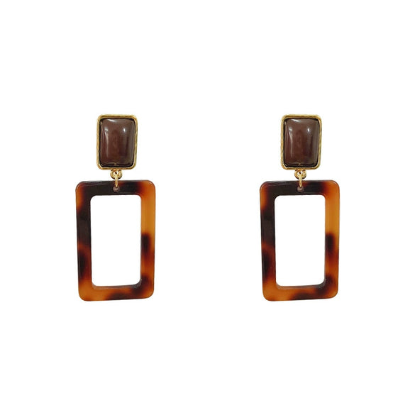 Women's Square Acrylic And S925 Sterling Silver Leopard Earrings With Electroplating