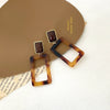 Women's Square Acrylic And S925 Sterling Silver Leopard Earrings With Electroplating