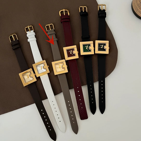 Women's Square Alloy Belt Watch With Imitation Leather Strap And Stainless Steel Buckle In Retro Style