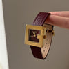 Women's Square Alloy Belt Watch With Imitation Leather Strap And Stainless Steel Buckle In Retro Style
