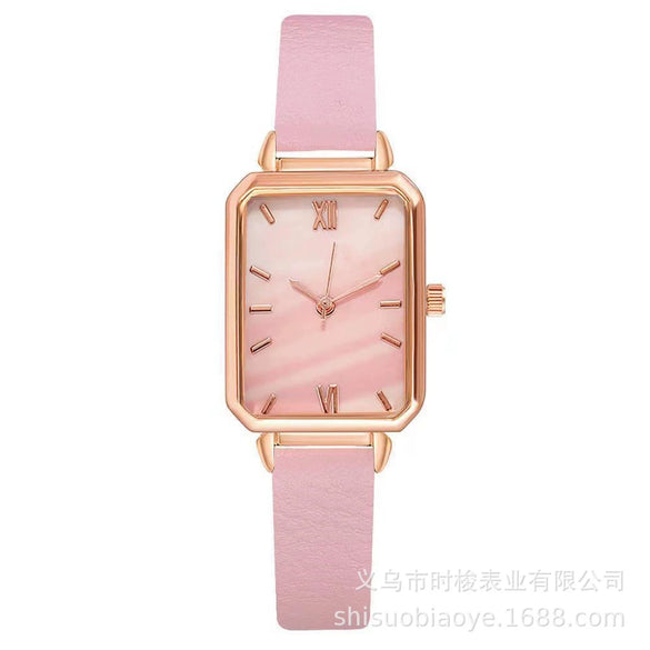 Women's Square Alloy Case Imitation Leather Strap Quartz Watch