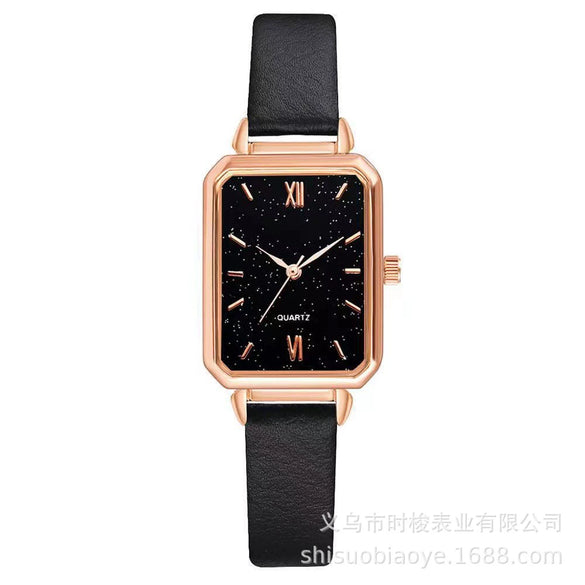 Women's Square Alloy Case Imitation Leather Strap Quartz Watch