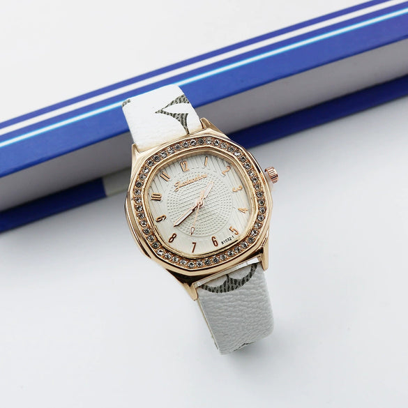 Women's Square Alloy Pu Leather Quartz Watch With Spiral Crown And Pin Buckle