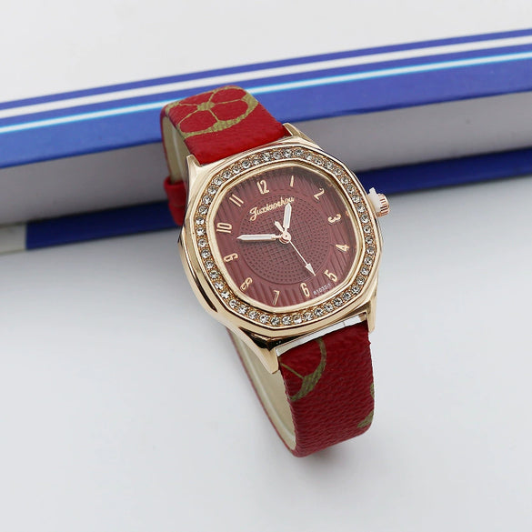 Women's Square Alloy Pu Leather Quartz Watch With Spiral Crown And Pin Buckle
