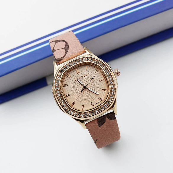Women's Square Alloy Pu Leather Quartz Watch With Spiral Crown And Pin Buckle