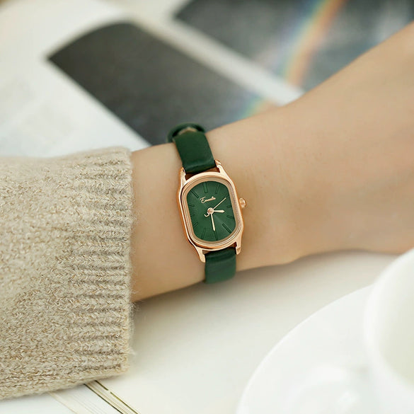 Women's Square Alloy Pu Rose Gold Watch Retro Simple Light Luxury Niche New Style Printed Logo Waterproof Mineral Strengthened Mirror Pin Buckle Spiral Crown