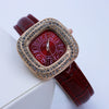 Women's Square Alloy Quartz Watch With Rhinestones And Pu Strap