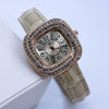 Women's Square Alloy Quartz Watch With Rhinestones And Pu Strap