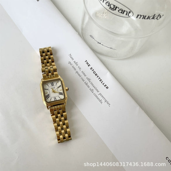 Women's Square Alloy Quartz Watch With Roman Scale Classic Retro And Light Luxury Style