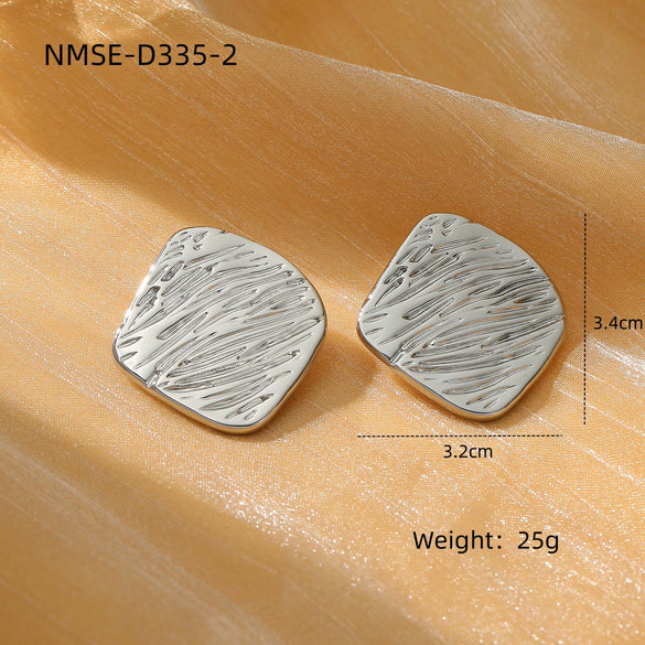 Women's Square And Triangular Pleated Textured Titanium Steel And Stainless Steel 18K Gold Electroplated Earrings Simple Geometric Style