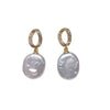 Women's Square Baroque Natural Freshwater Pearl Earrings With Alloy Inlaid Artificial And Semiprecious Stones In Alien Shape