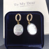 Women's Square Baroque Natural Freshwater Pearl Earrings With Alloy Inlaid Artificial And Semiprecious Stones In Alien Shape
