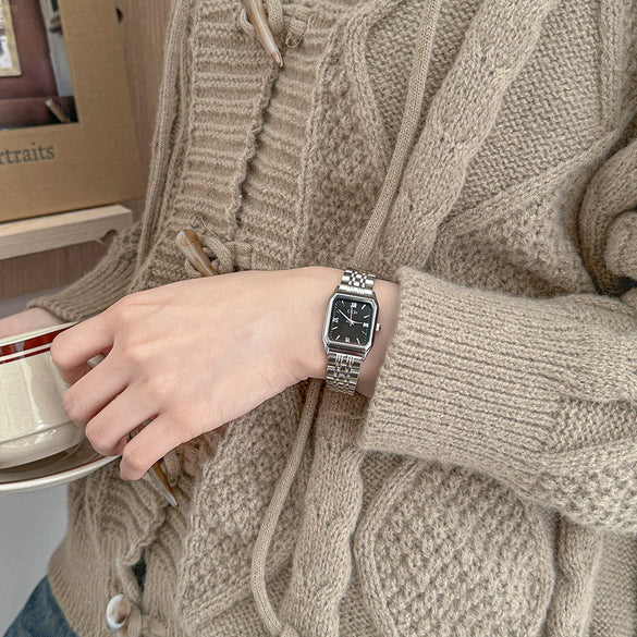 Women's Square Casual Quartz Watch With Alloy Case And Steel Band Mineral Strengthened Glass Mirror