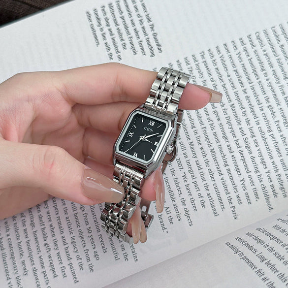 Women's Square Casual Quartz Watch With Alloy Case And Steel Band Mineral Strengthened Glass Mirror