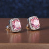 Women's Square Earrings Jewelry Copper Inlaid With Pink Zircon Geometric Style