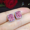Women's Square Earrings Jewelry Copper Inlaid With Pink Zircon Geometric Style