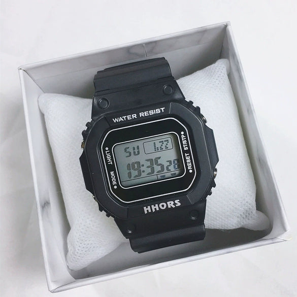 Women's Square Electronic Watch Plastic Case Silicone Strap Stainless Steel Clasp Leisure Style
