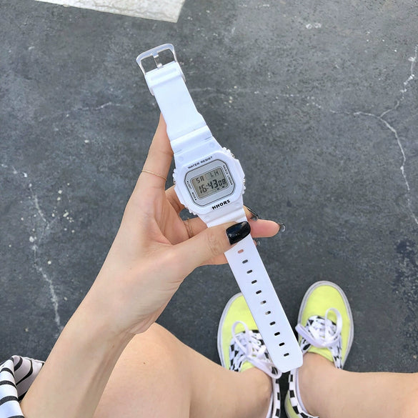 Women's Square Electronic Watch Plastic Case Silicone Strap Stainless Steel Clasp Leisure Style