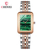 Women's Square Genuine Leather Fashion Waterproof Watch With Peacock Green Stone Pattern