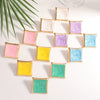 Women's Square Geometric Stud Earrings With Drip Glaze Finish Fashionable Iron Jewelry With Stainless Steel Posts And Sophisticated Style