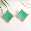 Women's Square Geometric Stud Earrings With Drip Glaze Finish Fashionable Iron Jewelry With Stainless Steel Posts And Sophisticated Style