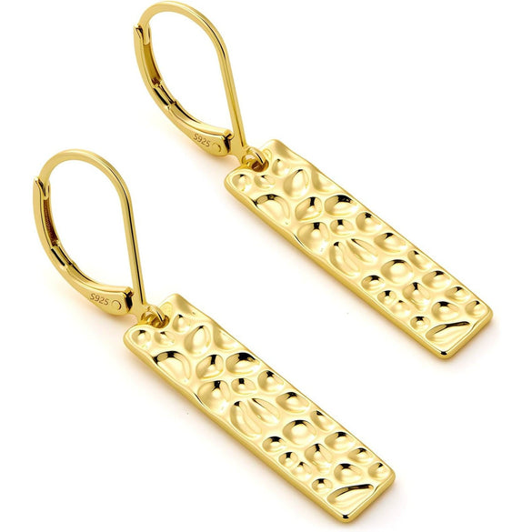 Women's Square Hammered Copper Pendant Earrings With Geometric Exaggerated Design And Electroplated Finish