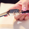 Women's Square Leisure Watch Alloy Case Genuine Leather Strap Rose Gold Clasp Mineral Strengthened Glass Mirror