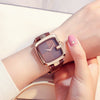 Women's Square Leisure Watch Alloy Case Genuine Leather Strap Rose Gold Clasp Mineral Strengthened Glass Mirror