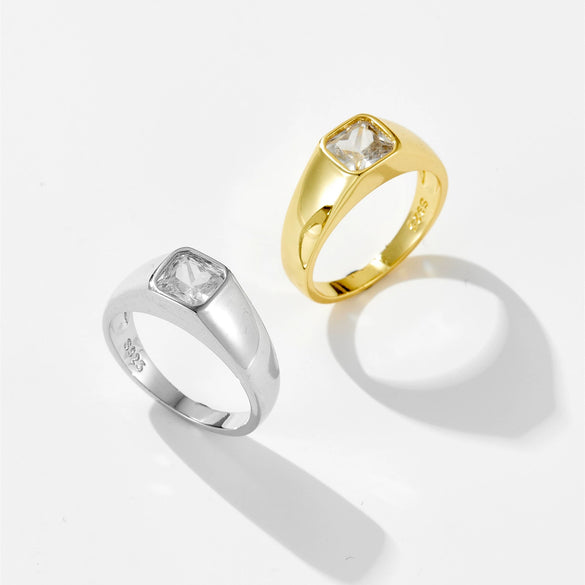 Women's Square Microinlaid Zircon Ring Copper Electroplated Platinum 18K Gold Fashion Geometric Jewelry
