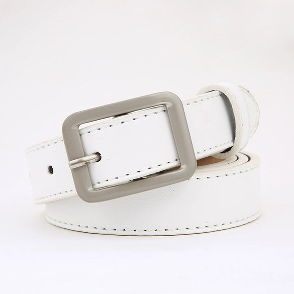 Women’s Square Pin Buckle Belt In Imitation Leather With Patent Leather Finish Sweet Casual Belt Decoration