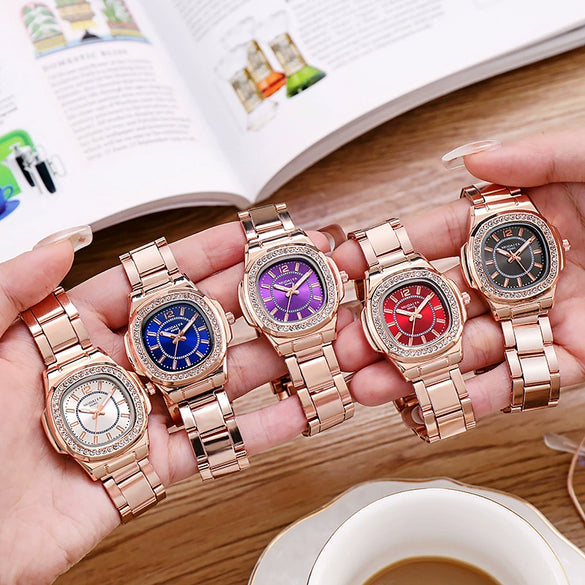 Women's Square Quartz Watch With Steel Band And Alloy Case Casual Style