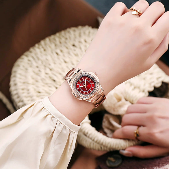 Women's Square Quartz Watch With Steel Band And Alloy Case Casual Style
