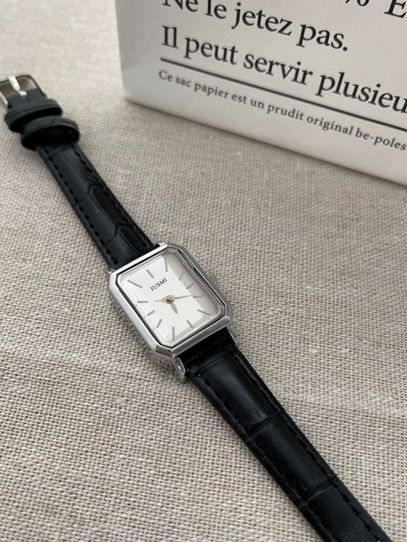 Women's Square Retro Quartz Watch With Pu Strap And Alloy Case