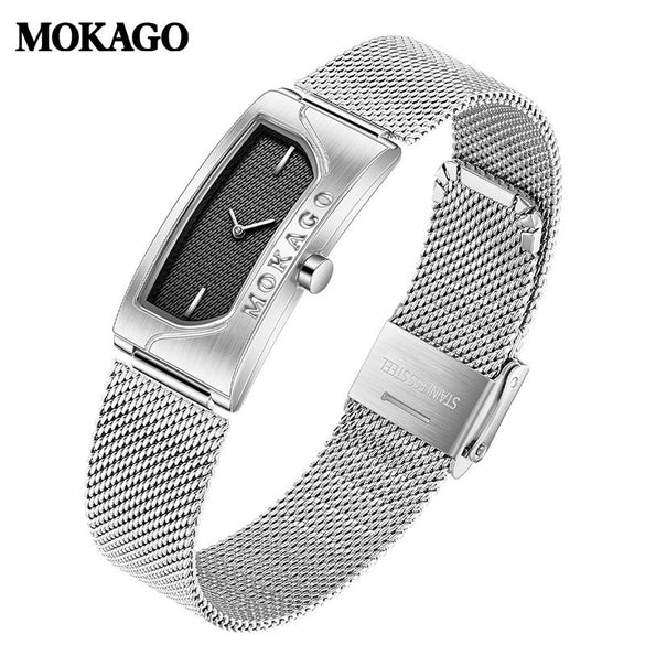 Women's Square Retro Simple Quartz Watch Zinc Alloy Case Mineral Tempered Glass Mirror Mesh Belt Genuine Cowhide Belt Stainless Steel Buckle Waterproof