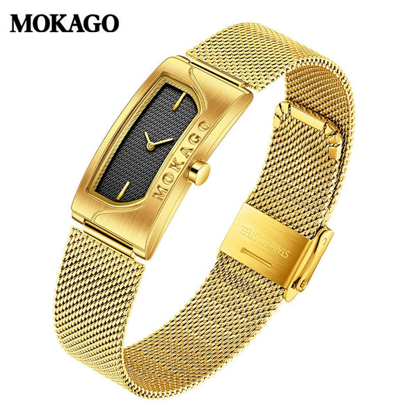 Women's Square Retro Simple Quartz Watch Zinc Alloy Case Mineral Tempered Glass Mirror Mesh Belt Genuine Cowhide Belt Stainless Steel Buckle Waterproof